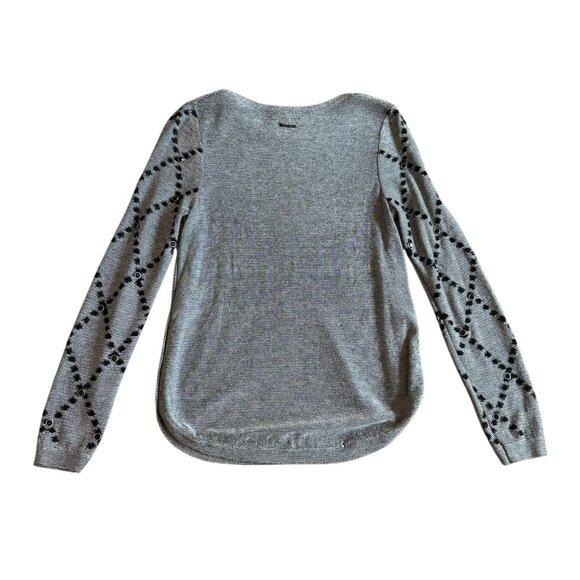 Desigual Grey Pullover Sweater Bohemian Print Stud Stretch Wool Blend Sz Medium - Picture 6 of 12